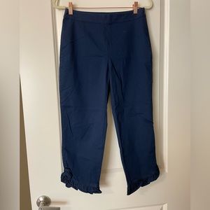 Navy blue work pants with ruffles
